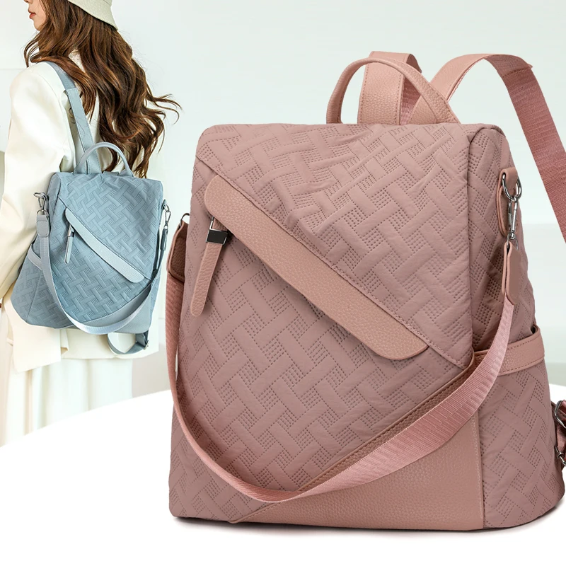 حقائب ظهر نسائية جديدة مضادة للسرقة من النايلون بسعة كبيرة وخفيفة الوزن ومقاومة للماء للسفر والعمل وعطلة نهاية الأسبوع