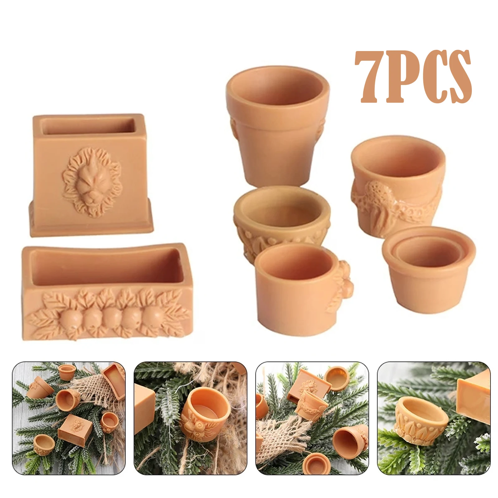 7 Pcs/Set Collectibles Mini Miniature Bonsai Flower Pot For 1/12 Doll House Fairy Garden Decor Accessories