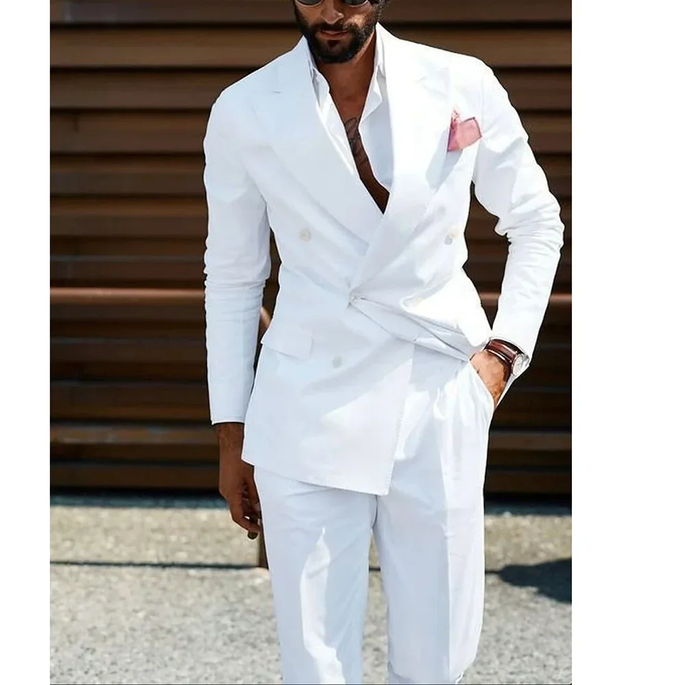 

Chic Men Suits Slim Business Casual Formal Wedding Groom Tuxedo 2 Piece Fashion Peak Lapel Double Breasted Costume Homme 2024