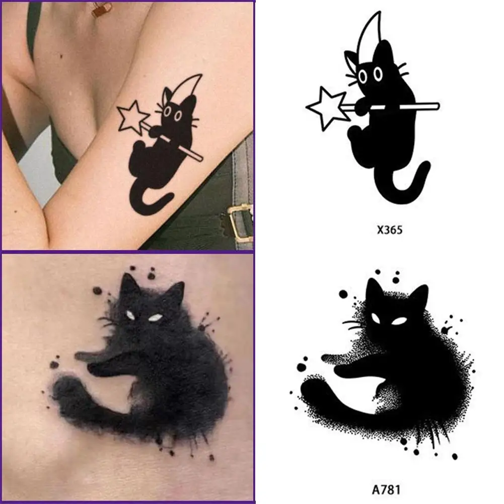 

4/6pcs Cat Herbal Juice Tattoo Sticker Dark Cute Trendy Semi-permanent Fake Waterproof Cool Tatuajes Wrists Arms Tatto Last W0G2