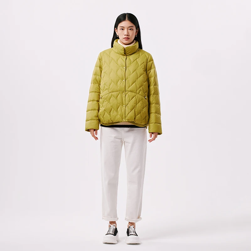 Vhericom レディース 軽量キルティングダウンジャケット スタンドカラー パファージャケット スナップ留め 防風カフス ダイヤモンドステッチ Y299051Y