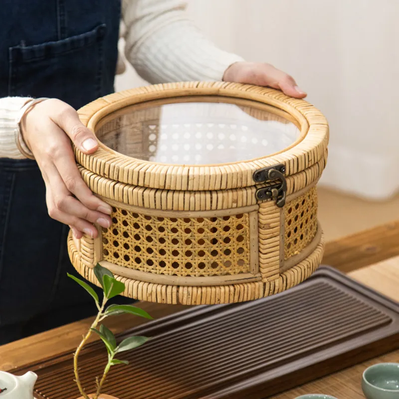 

Ящик для хранения из ротанга с крышкой - пылезащитный тканый органайзер для журнального столика, спальни, книжной полки, многофункциональной домашней декоративной корзины