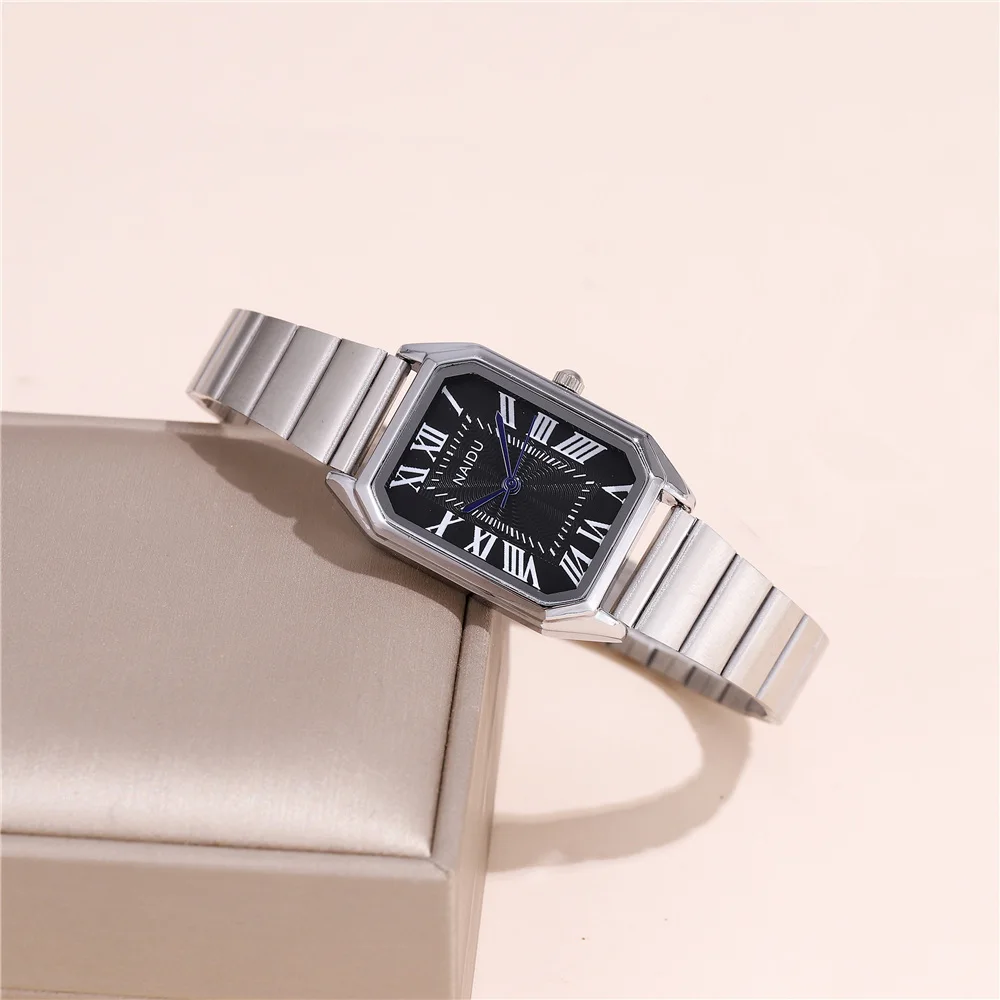 fashion rectangle dial Roman scale quartz steel women ladies dress watch