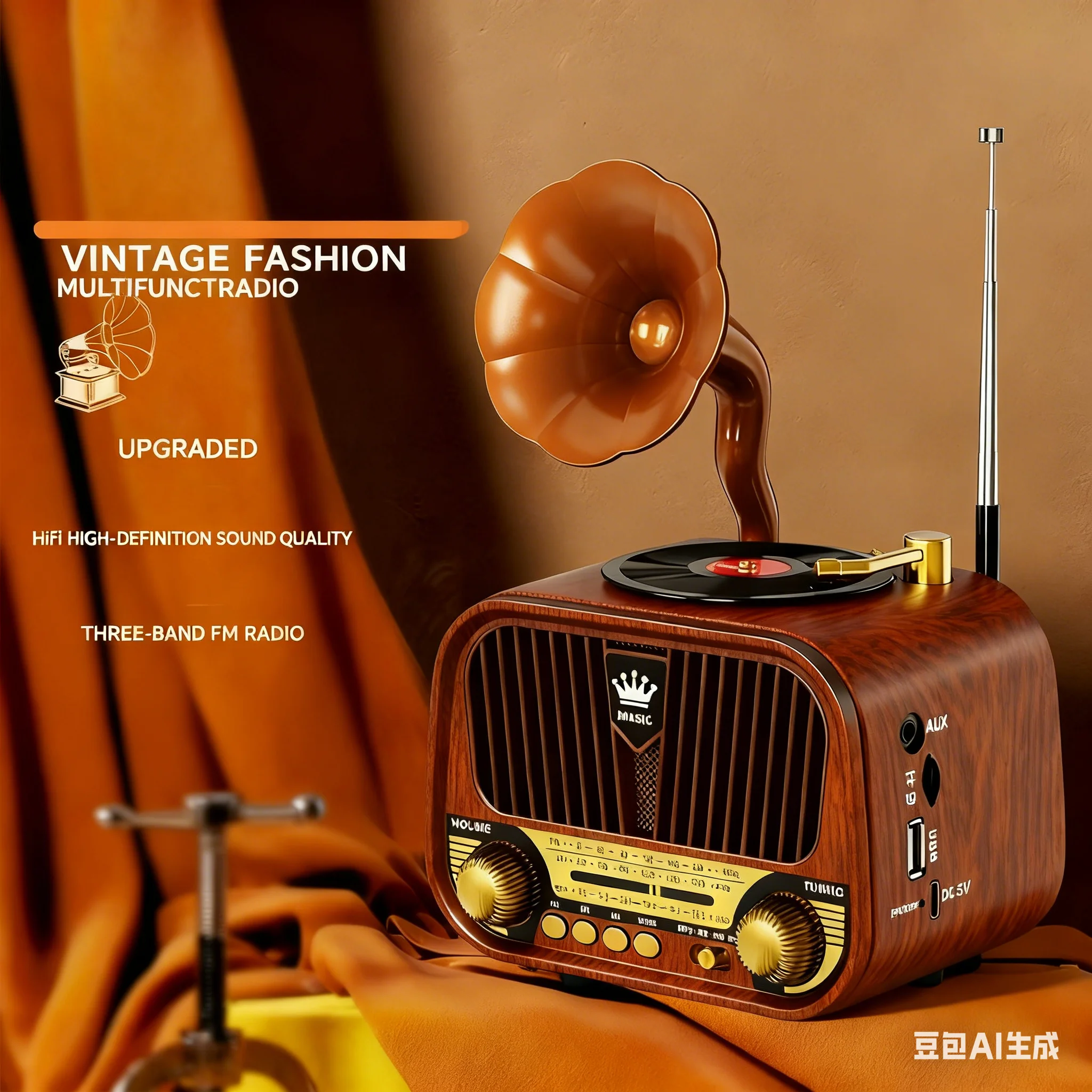 

Классический граммофонный дизайн Bluetooth-динамика, 3-диапазонный FM, AM, SW-радио, 10-часовой срок службы батареи, TF-карта/USB-воспроизведение — идеально подходит для дома