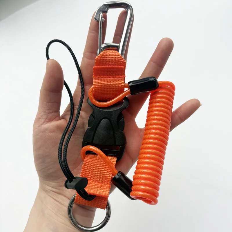 Safety Diving Lanyard Coil Rope With Quick Release Buckle Stainless Steel Spring Coil For SCUBA Dive Surfing Swimming