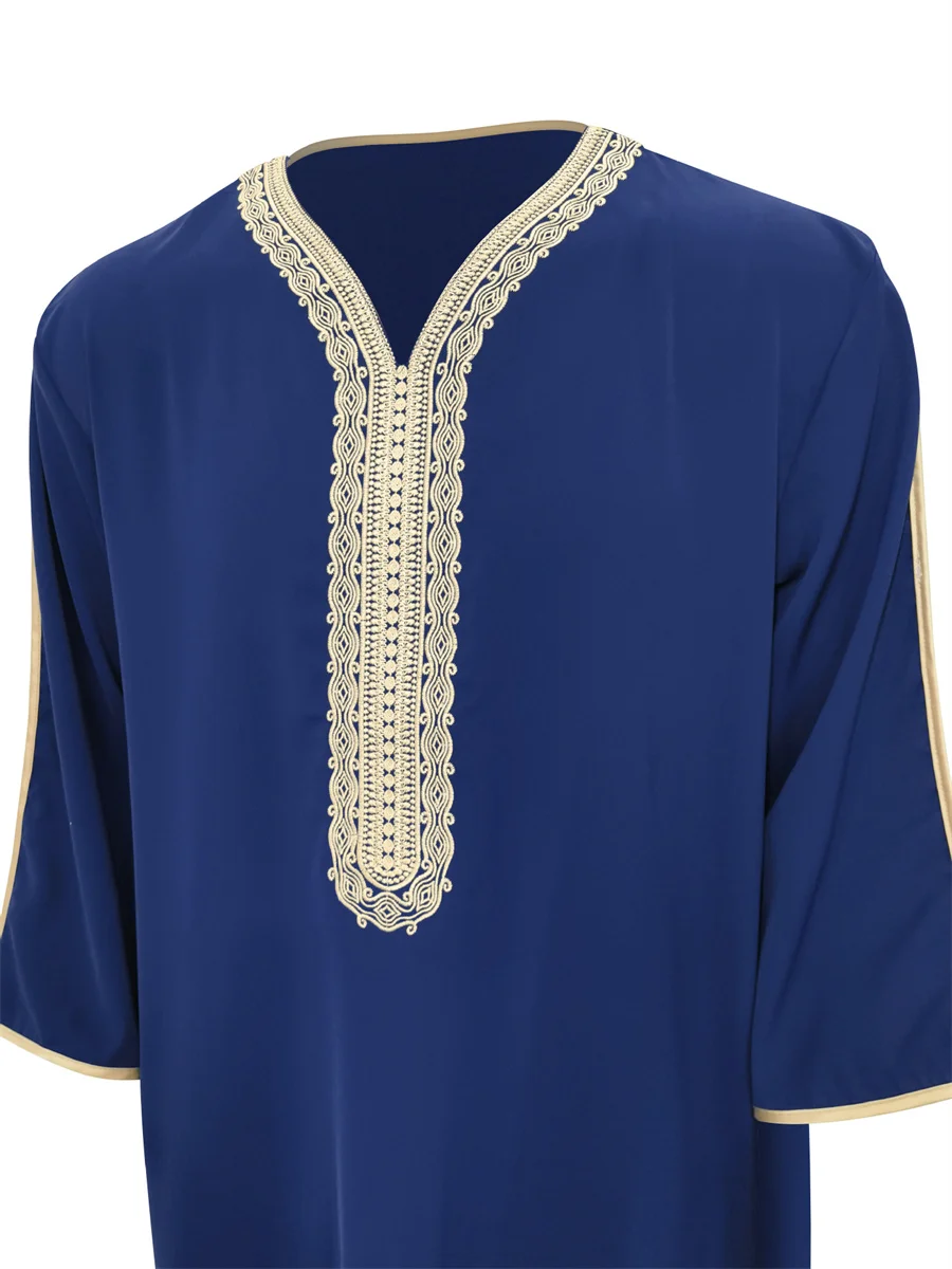 2025 nowy letni Kaftan muzułmańska odzież męska z krótkim rękawem haftowane luźne Jubba Thobe codzienna szata islamska Abaya długi kaftan