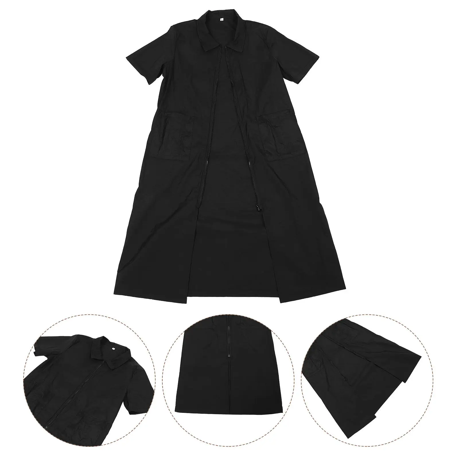 

Waterproof Pet Grooming Smock Half Sleeve Black Anti-Static Zipper Salon Workwear Cat Dog Grooming Apron Professional Use