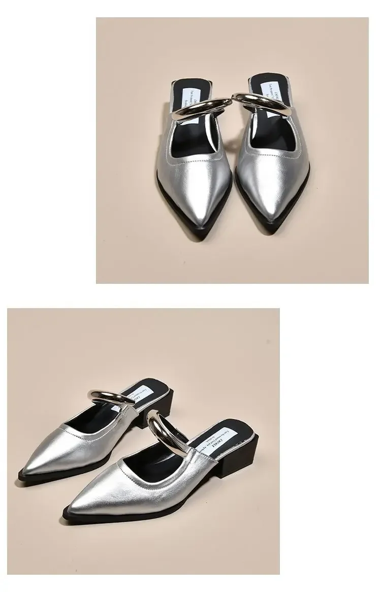 2026 Neue Damen-Cover-Toe-Mules mit Metallverzierung, dicker Absatz, bequeme Street-Style-Slipper – Detail 19