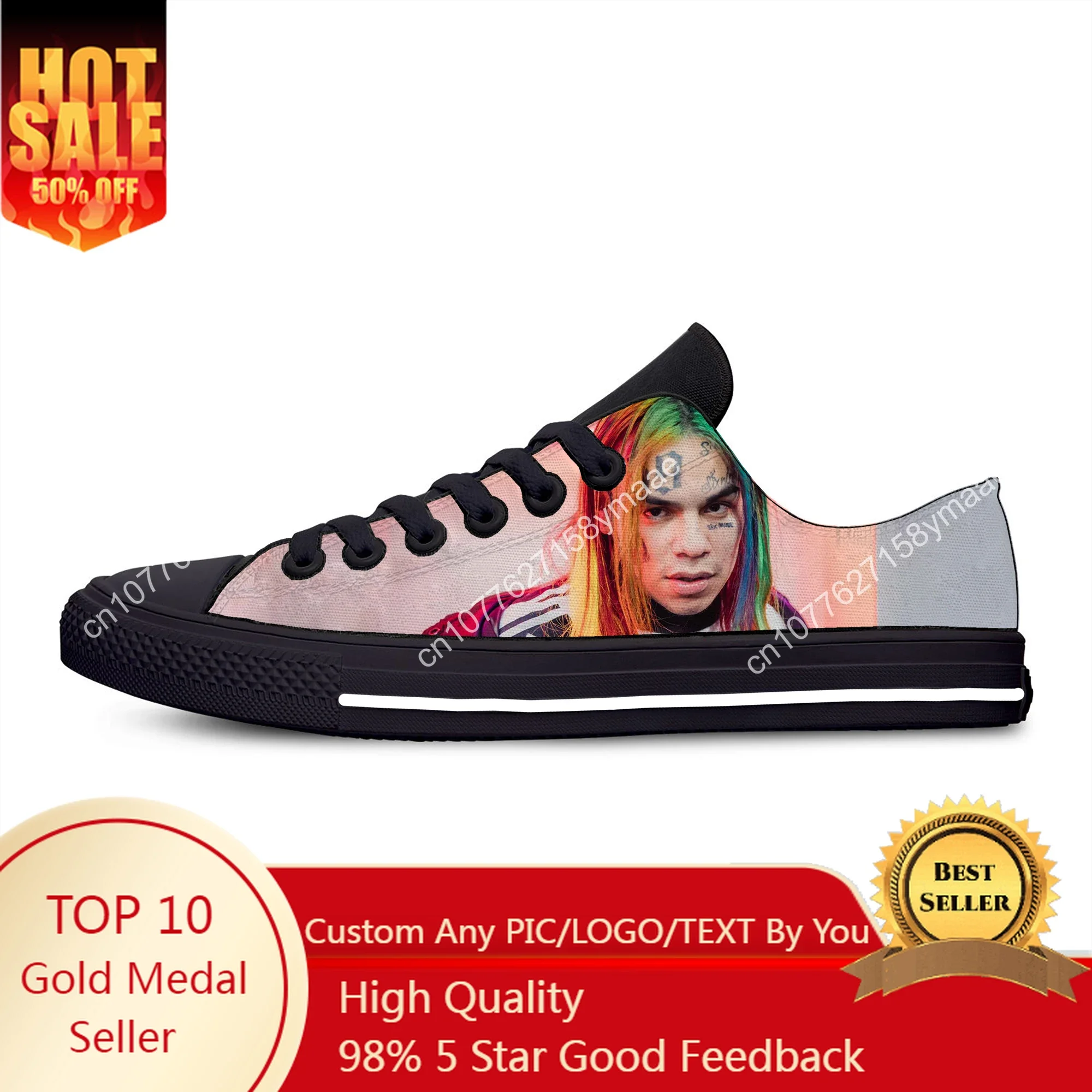 

6IX9INE Hip Hop Raapper Rap Singer Fashion Funny Casual Cloth Shoes Low Top Lightweight Breathable 3D Print Men women Sneakers