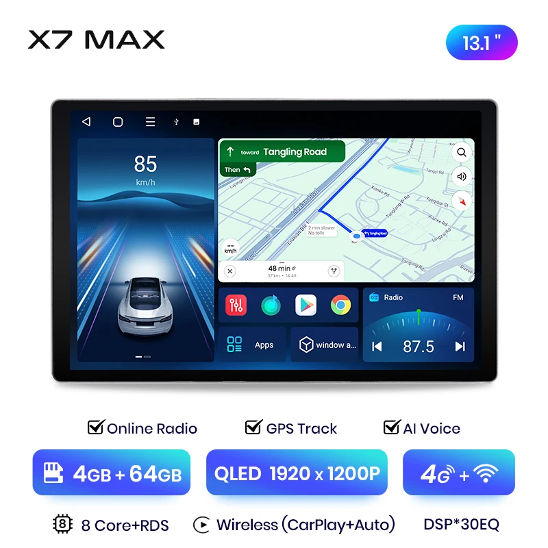 Junsun 13,1 inch QLED Android draadloze CarPlay autoradio voor SUZUKI Splash Ritz 2004-2010 Intelligent Systems DSP SWC RDS