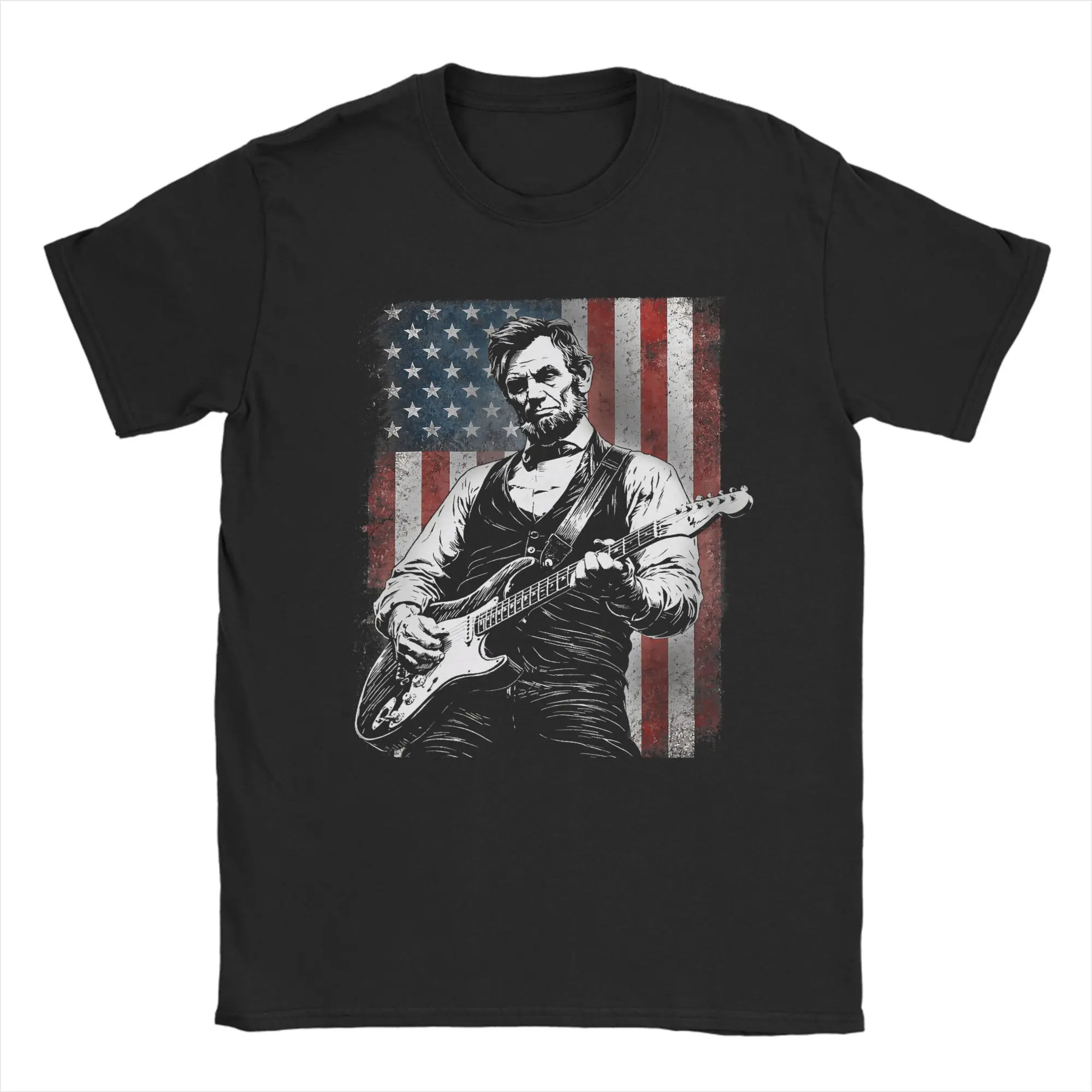 Men's President Abraham Lincoln Abe Lincoln Playing Guitar T Shirt  Cotton Clothes Awesome Short Sleeve Tees Plus Size T-Shirts