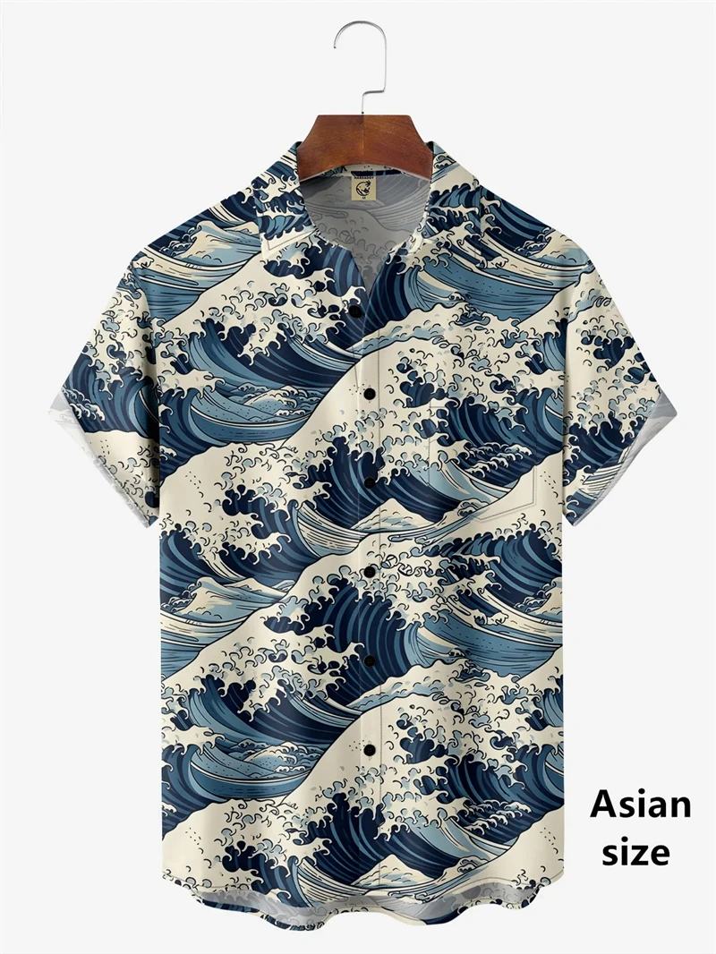 New Hawaiian Shirts For Mens Short Sleeve Tops Japanese Style 3D Print Ukiyoe Wave Graphic Clothes Summer Streetwear Male Shirts