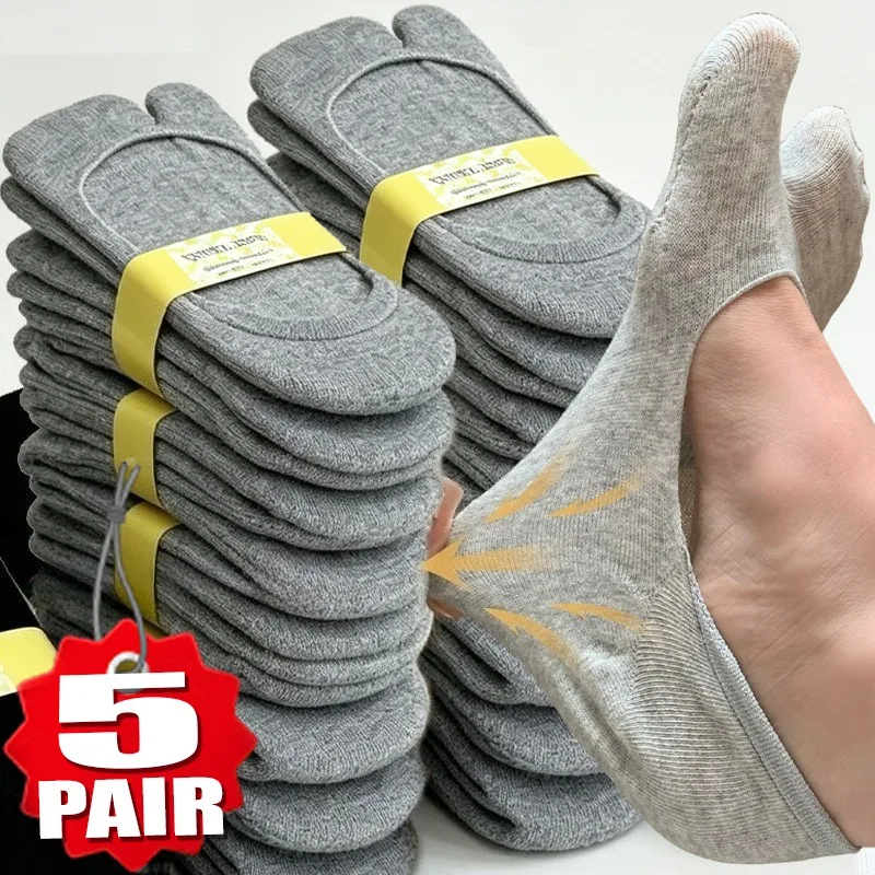 Shallow Summer Thin Flip Flop Socks Women Invisible Boat Sock with Anti-slip Strip Solid Color Two Toe Sock Suit Horseshoe Shoes
