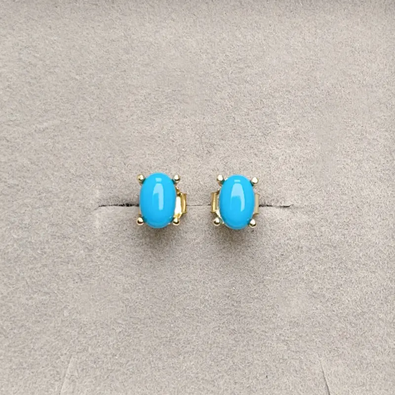 Labortory Lurquoise single design stud earrings 4mm*6mm total 1ct 925 silver jewelry manmade blue pine stone earrings