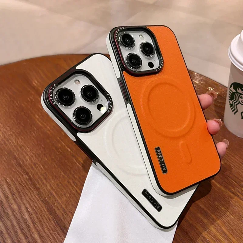 Luxury Matte Leather Magnetic For Magsafe Phone Case For iPhone 16 15 Pro Max 14 13 12 Wireless Charging Shockproof Bumper Cover