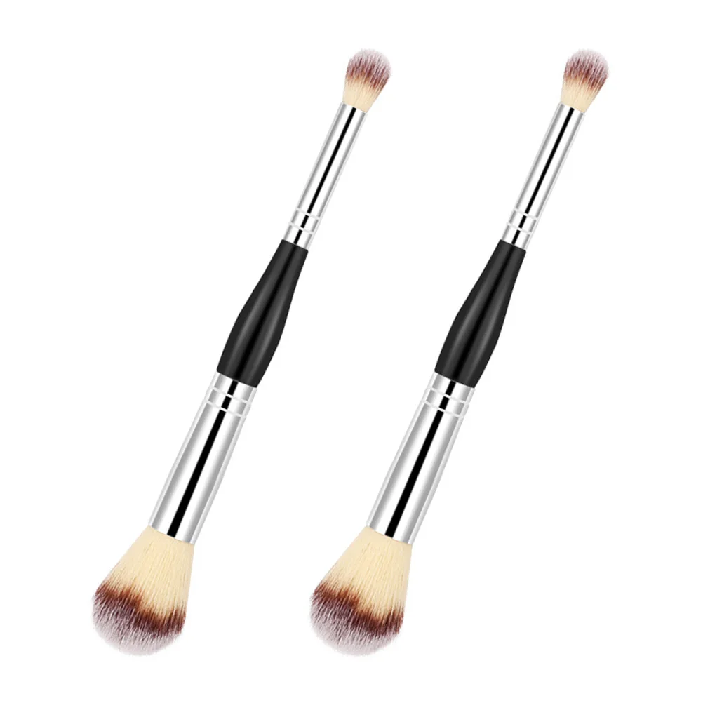 Brocha para polvos sueltos de doble punta, herramienta de mezcla de maquillaje portátil para mujeres, cosméticos, colorete, base, aplicación de cutis, 2 uds.