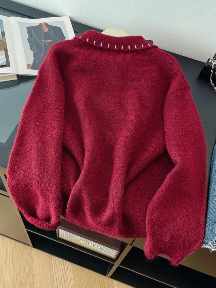 المرأة محبوك سترة رفض طوق الكرتون الكلب الخريف الشتاء الحلو سترة أنيقة على الموضة نمط Preppy الإناث سترة غير رسمية جديد