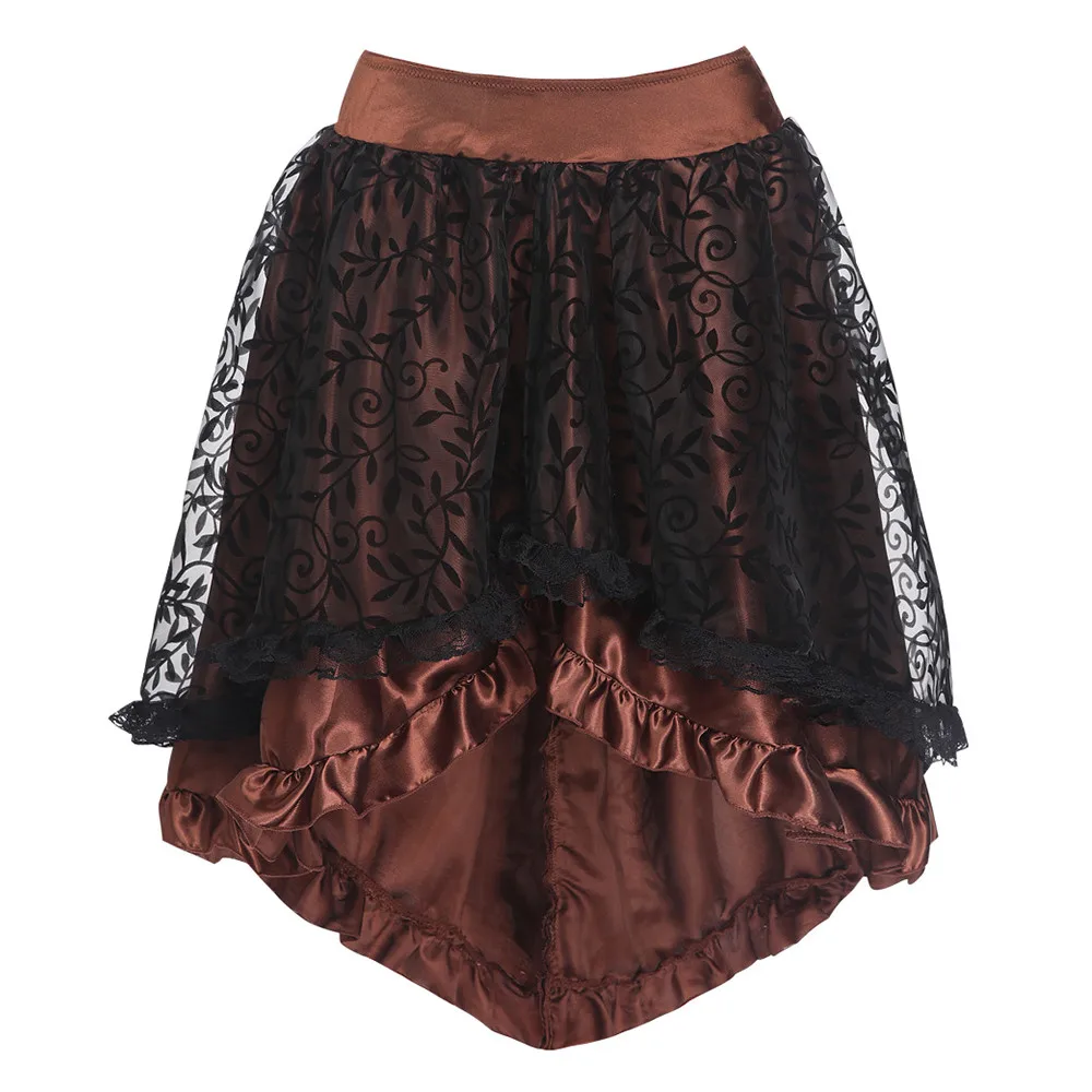 

Asymmetrical Ruffled Satin Lace Trim Gothic Women's Skirts Vintage Corset Steampunk Skirt Cosplay Costumes Plus Size