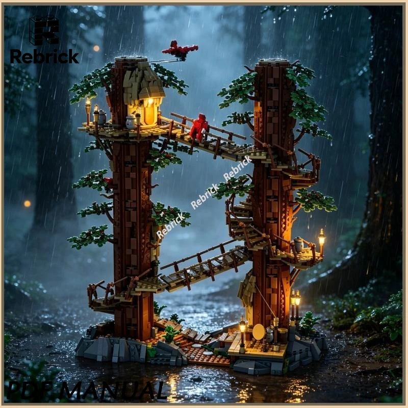 

Конструктор MOC «Лесная крепость» 009: Модель в стиле деревенских домиков Эуоков, коллекционный набор для демонстрации