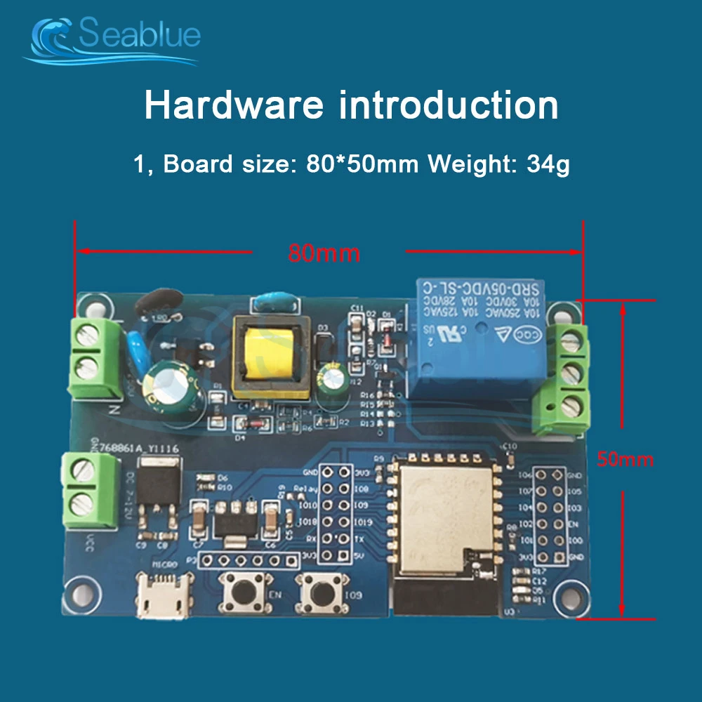 AC 90-250V/DC 7-12V Power Supply WIFI Bluetooth BLE 1 Channel Relay Module ESP32-C3/ESP-C3-12F Development Board