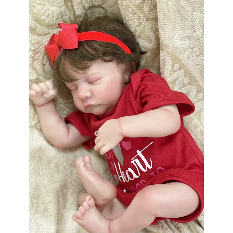 18inch Full Body Vinyl Silicone Reborn Doll Asleep Levi with Hand Rooted Hair Handmade 3D Painted Skin Visible Veins Bebe Reborn