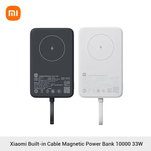 Xiaomi Magnetic Wireless Power Bank 10000 Built-in Cable 33W USB-C 7.5W Qi Wireless Charging for iPhone 16 15 Xiaomi 15 14