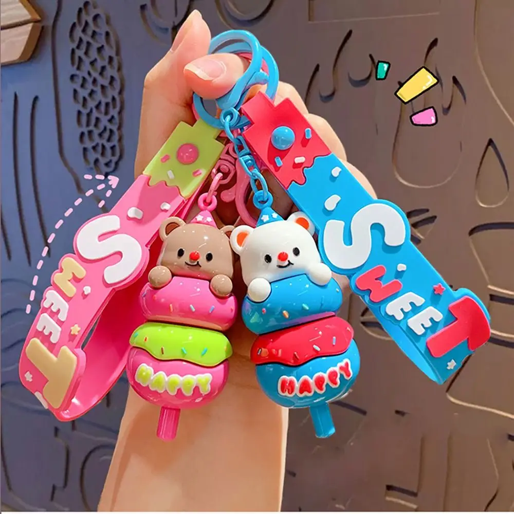 Trendy Cartoon Bear String Keychain Creative Cute Rock Candy Skewers Keychain Colorful Bag Key Chain