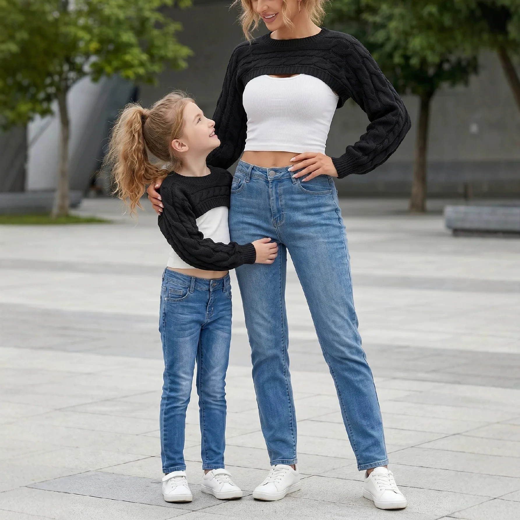 2026 Spring and Autumn Parent Child Wear Short Outer Cover Sweater European and American Girls Wear Versatile Casual Sweater