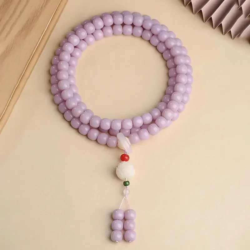 UMQ Natural purple Bodhi root 108 bracelet white jade Bodhi women's holding prayer beads Buddha beads play bracelet