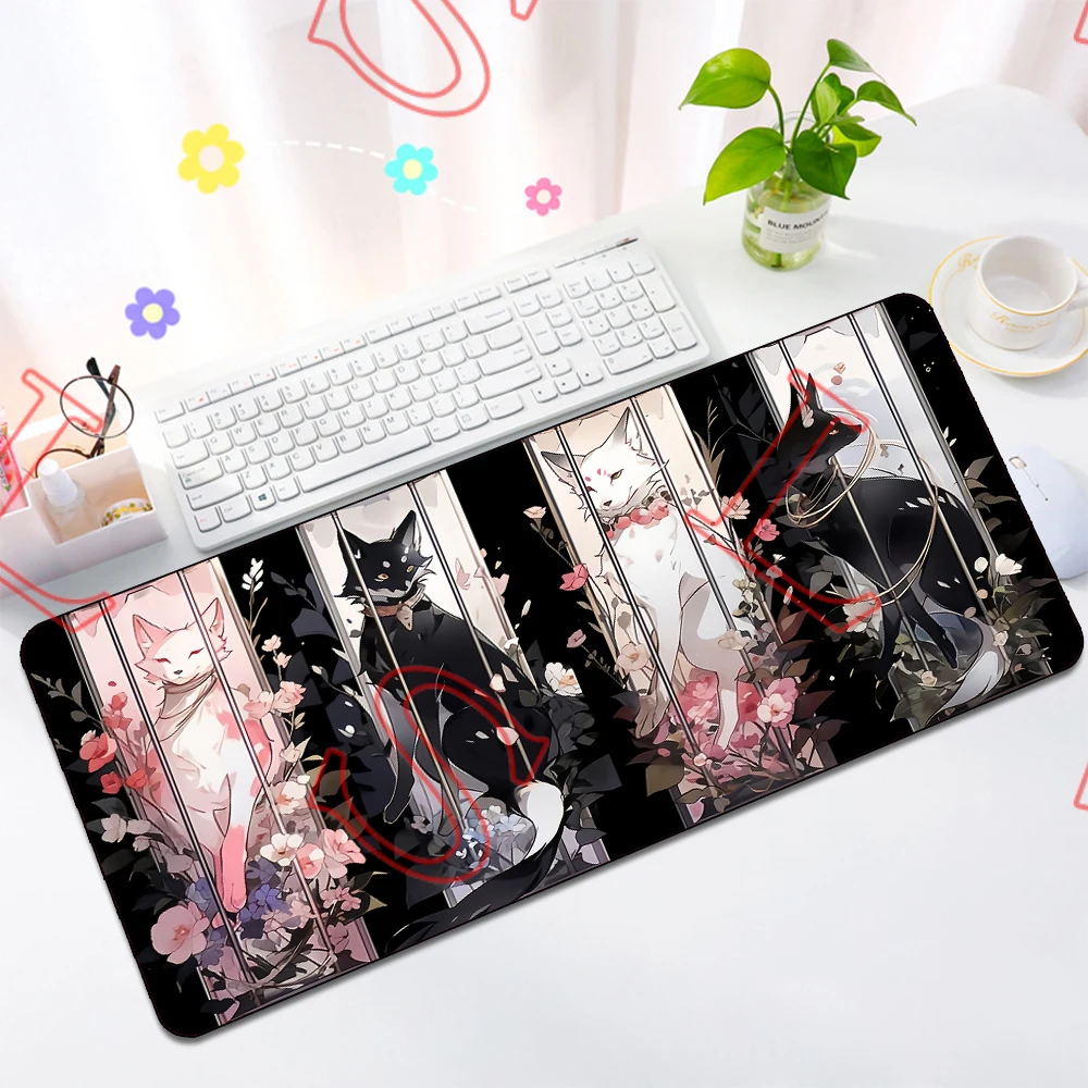 

Милый мультяшный коврик для мыши с изображением кота и рыбы, зеленый большой коврик для компьютерной клавиатуры, противоскользящий коврик из натурального каучука, идеальный подарок для подруги и женщин