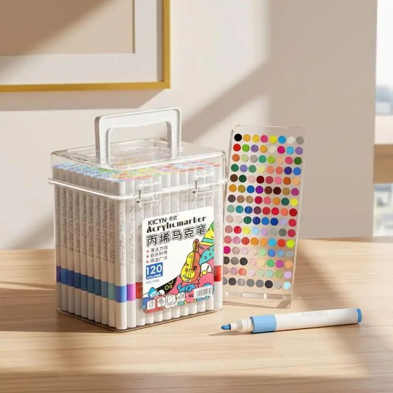 [J] 120 Colors Acrylic Paint Marker Pens Bright Pigment Quick Dry Perfect For Kids Drawing DIY Craft Projects