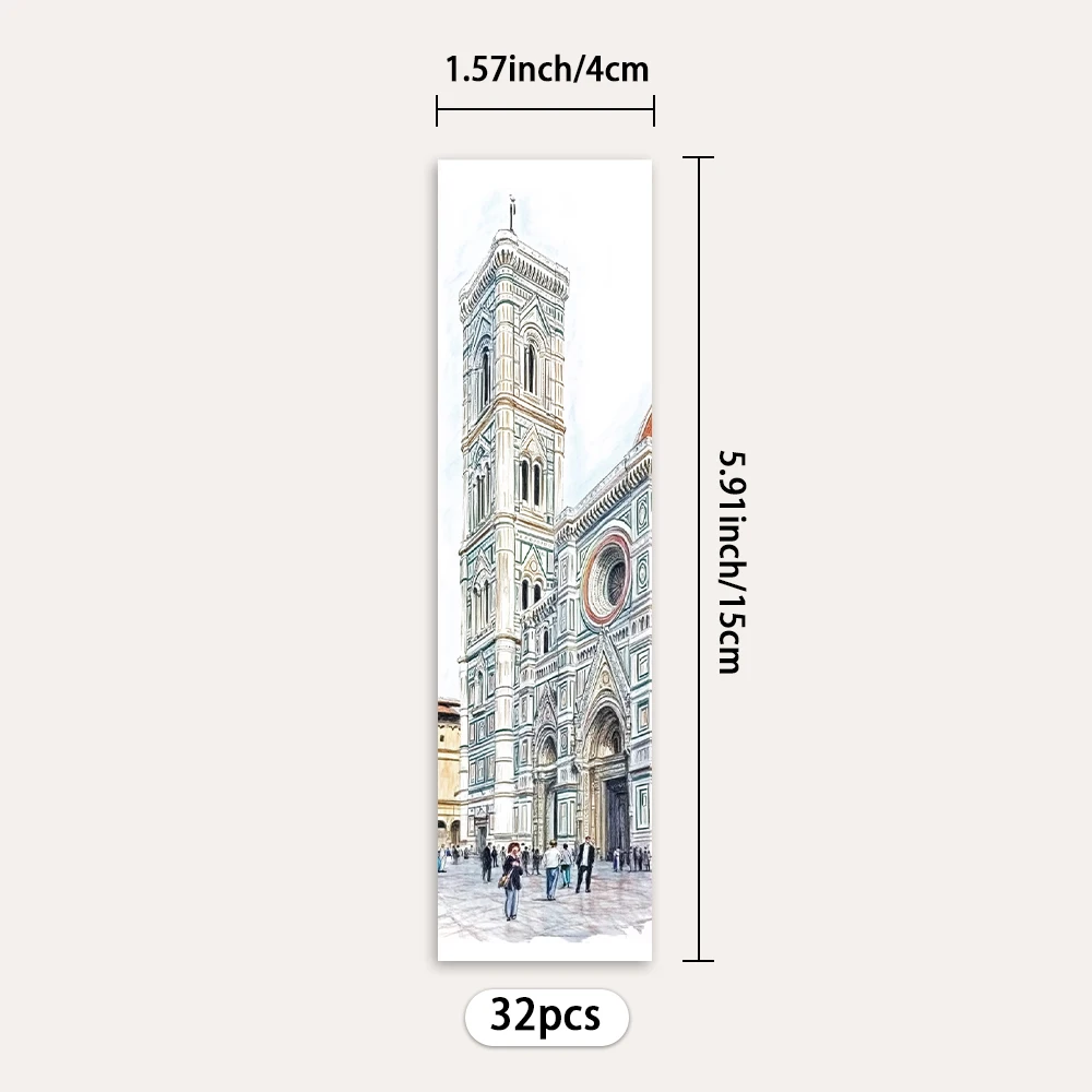 32 pcs Italian Landmark Bookmarks, Watercolor Style, Ideal for Teachers Readers and Book Lovers, Perfect Birthday New Year Gift