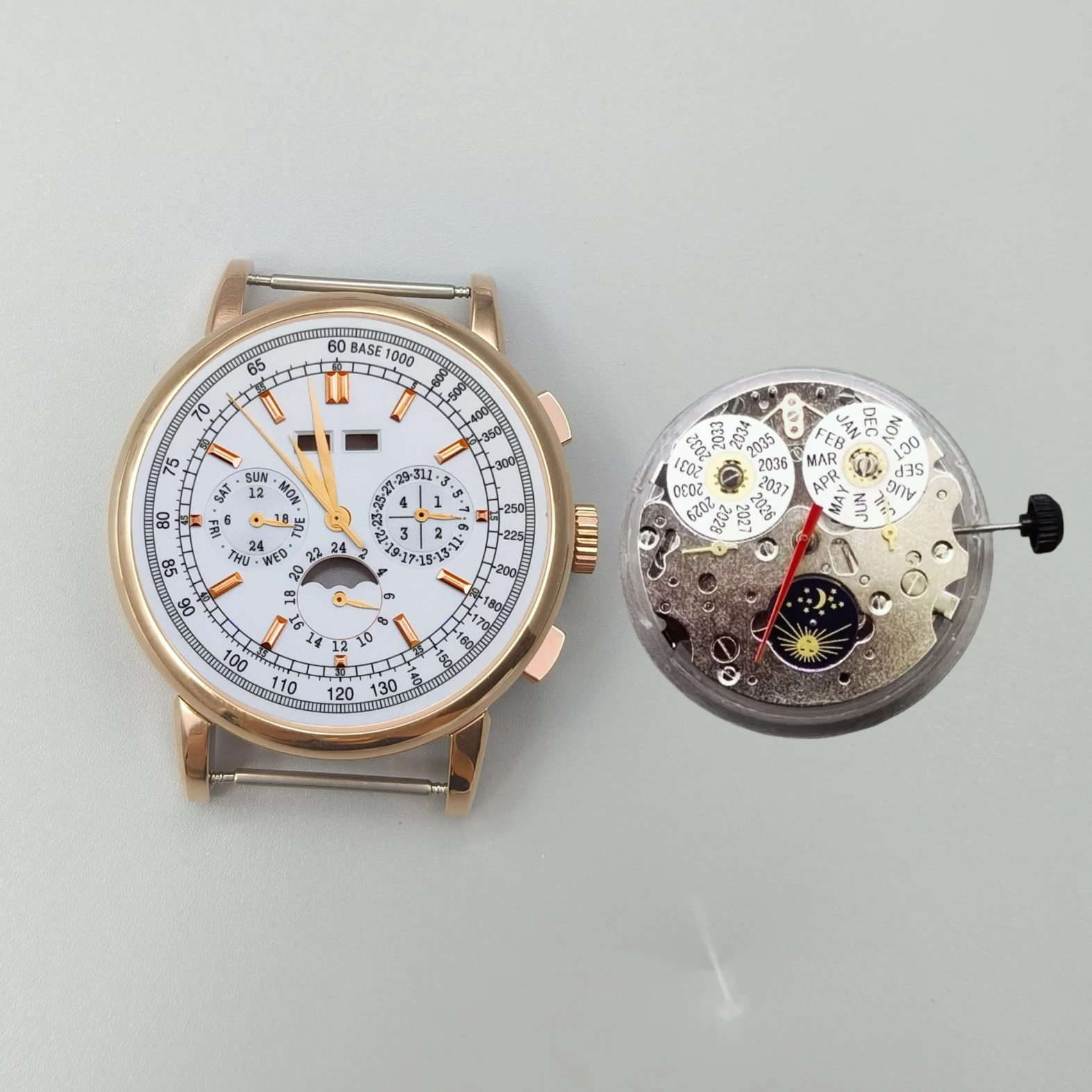 42mm Men Watch Case With ST1655 Moon-phase, Annual Calendar & Month Mechanical Automatic Movement