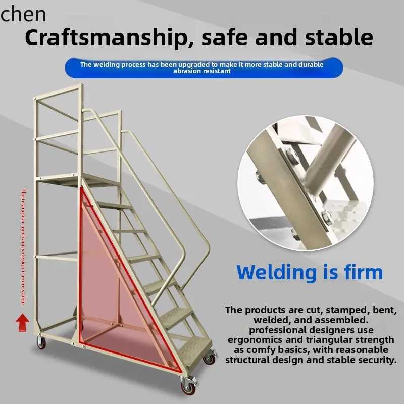 

ZML High-Altitude Work Ladder Safety Inspection Warehouse Climbing Ladder Shelf with Safety Fence Non-Slip Movable Step Ladder
