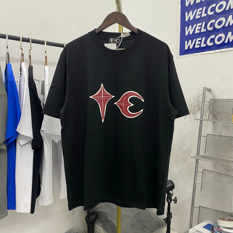 

Модные футболки с короткими рукавами THUG CLUB, лоскутная кожаная футболка с логотипом, повседневная свободная клубная футболка