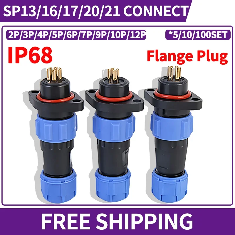 SP16 SP13 SP17 SP20 S21 IP68 Flange 2P-12PIN Panel Mount Plastic Waterproof LED Electrical Power Wire Connectors Plug and Socket