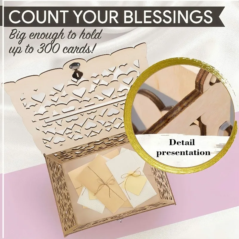 DIY خشبية السيد والسيدة. صندوق هدايا الزفاف - حامل بطاقات متعدد الوظائف مع فتحة نقود لتخزين الحروف وكتاب الضيوف لحفلات الزفاف