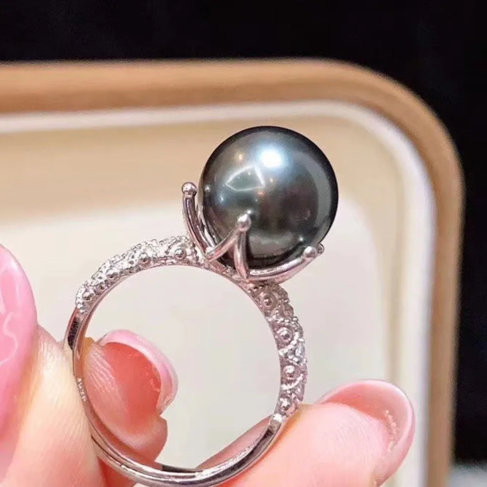 3pcs DIY Pearl Accessories 925 Silver Natural Pearl Gemstone Ring Empty Holder Fashion Ring with 8-10mm Round Beads