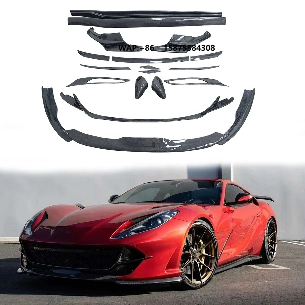 Dry Carbon Front Lip Rear Diffuser Hood Trims Side Skirts Body Kits for  812 Upgrade Novitec Style Car Kit Conversion Fit