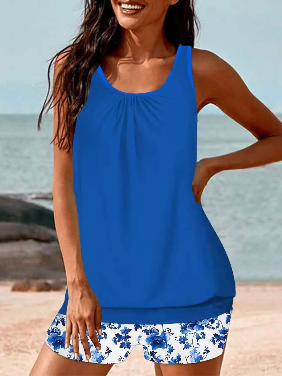 2026 المرأة مثير انقطاع قطعتين ملابس السباحة الشاطئ ملابس السباحة الربيع الساخن الصيف سترة تانك القمم عطلة الأزهار السراويل دعوى الإناث #3