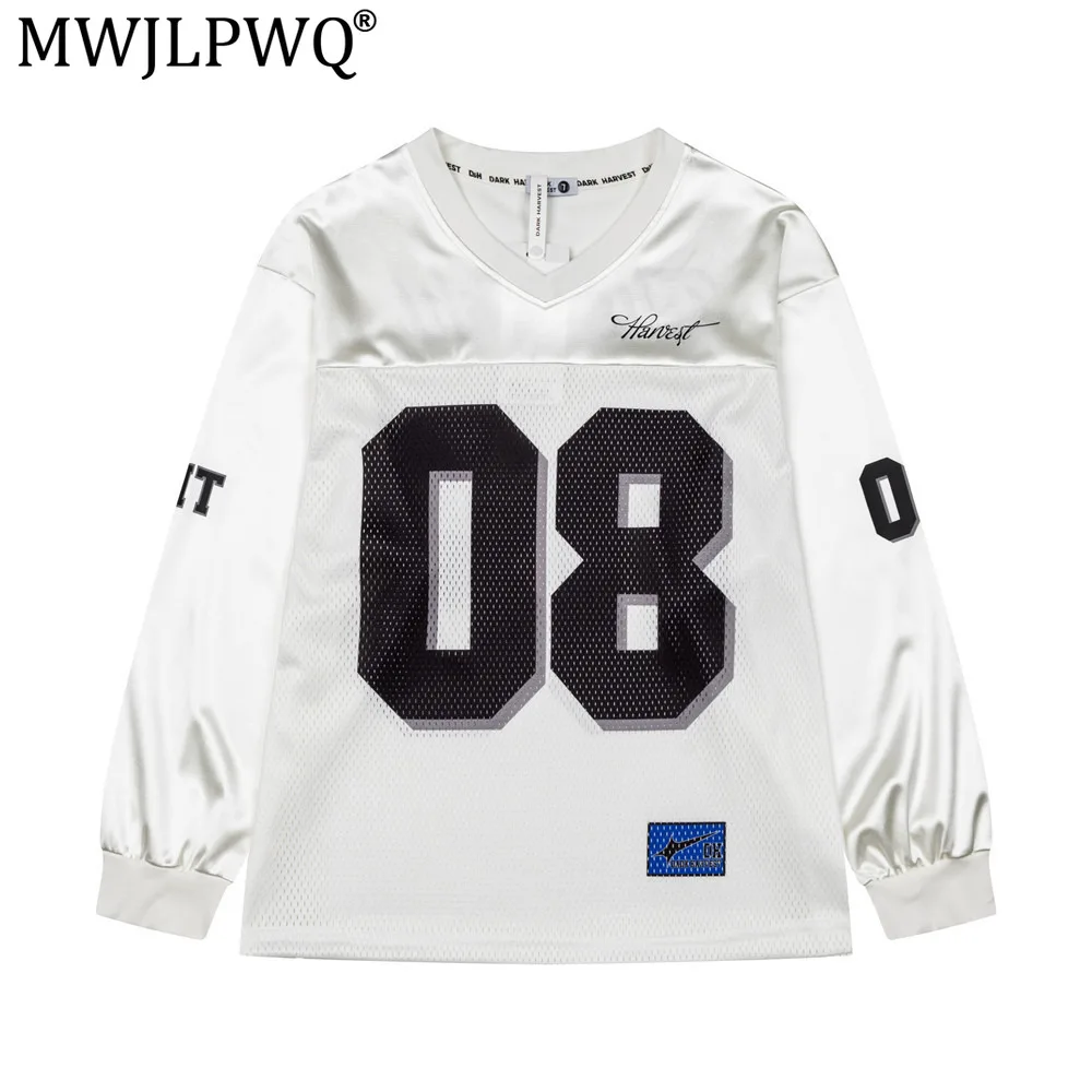 MWJLPWQ Spring Autumn Men's Sports Number Print T-Shirt Loose Casual Breathable Mesh V-Neck Long-Sleeve Tops 2026 New 21129