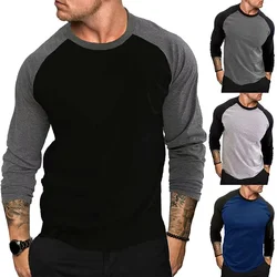 2024 New Long sleeved Round Neck T-shirt Loose and Breathable Large Size Bottom Shirt for Men's Casual Raglan Sleeve Top