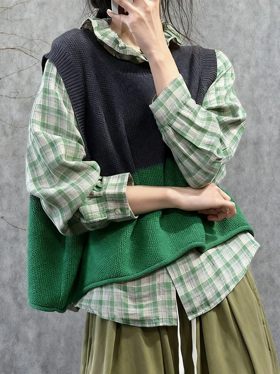 الكورية Sle عارضة اللون بلو فضفاضة تناسب القطن محبوك سترة سترة المرأة Faion ملابس خارجية مريحة للتنفس #2