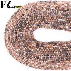 2/3/4mm Faceted Round Natural Black Lace Rhodonite Loose Stone Charms Beads For Jewelry Making Findings DIY Bracelet Accessories