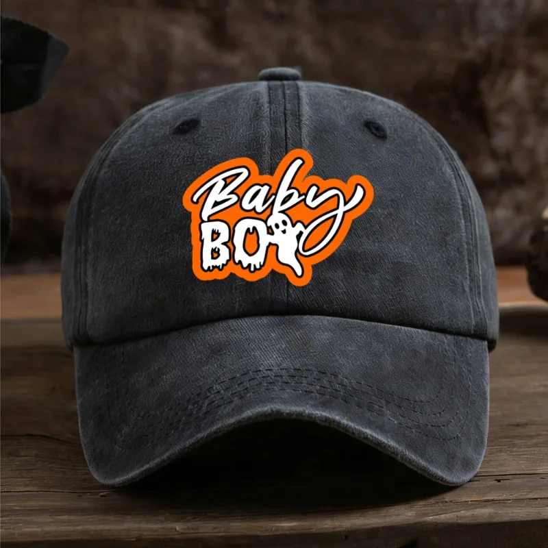 Ghost Graphic Vintage Washed Baseball Cap Spooky Halloween‑Inspired Unisex Dad Hat Adjustable Casual Sun‑Shading Street Headwear