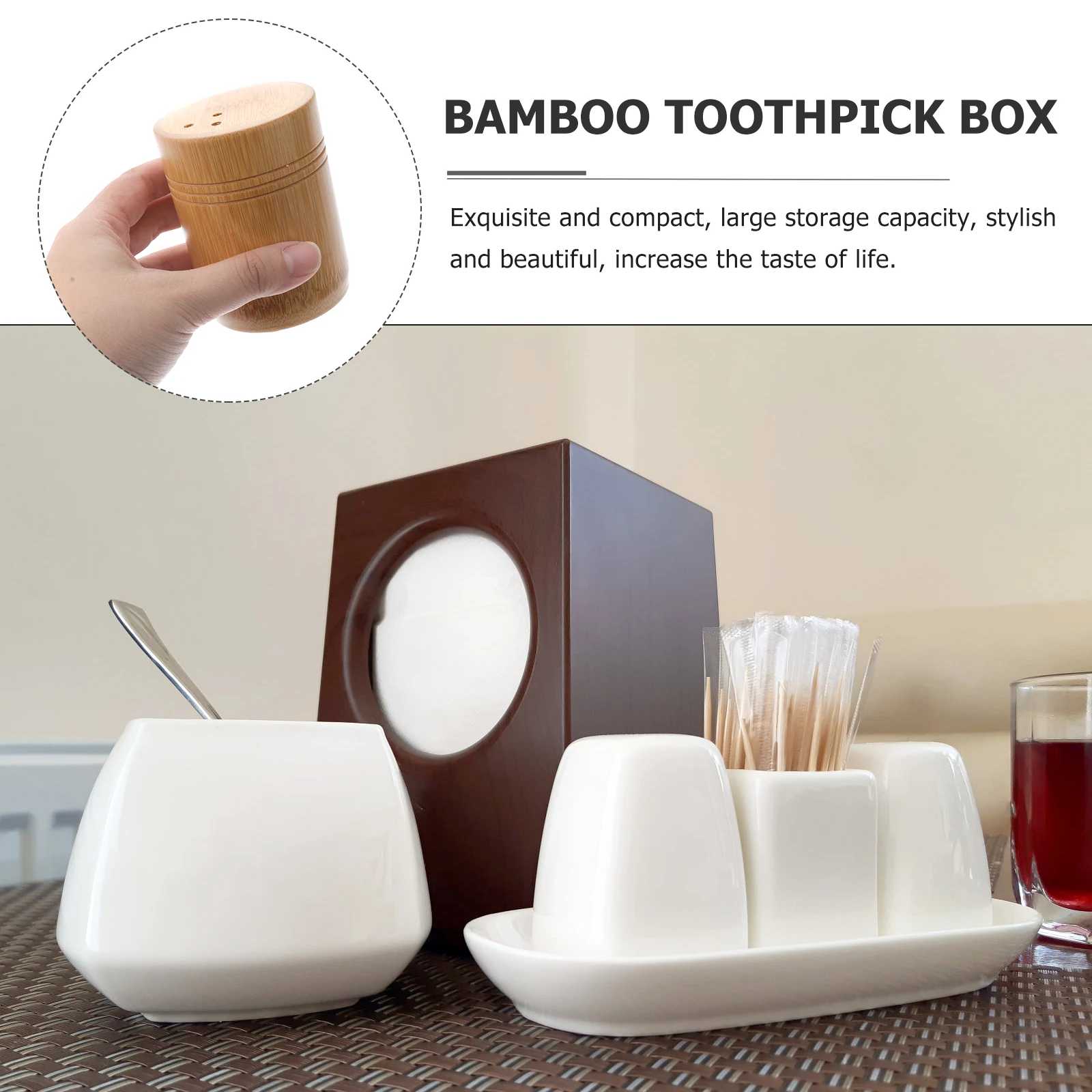 

Bamboo Holder Storage Jar Home Decor Dispenser Container For Toothpicks Desktop Use Cotton Swab Jar For Bamboo Container