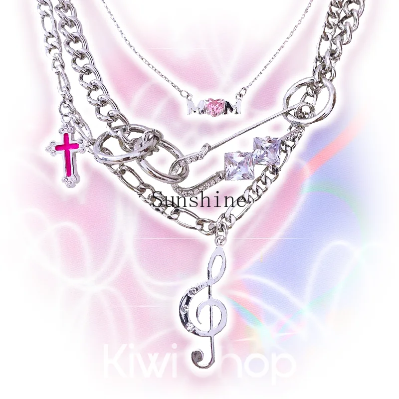 Pink crystal music note necklace millennial babes accessories