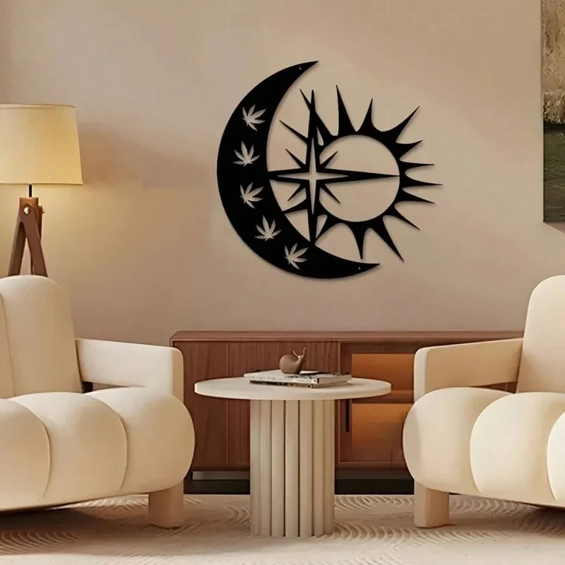 Celestial Metal Sun Moon Wall Art for Living Room Office Patio Decor 1pc