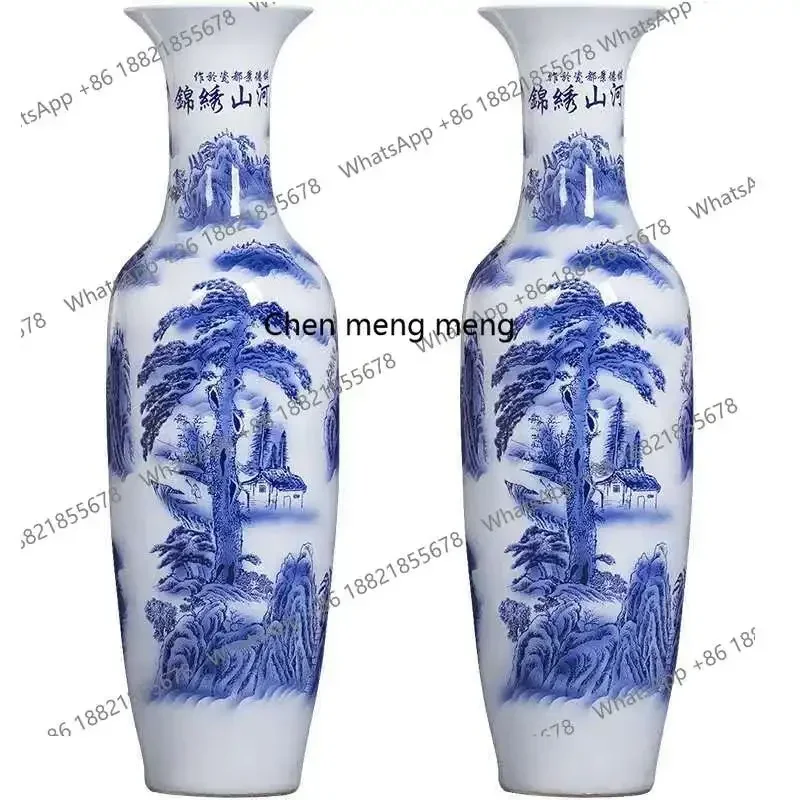 K182HzqJingdezhen Ceramics 1.6 meters Chinese blue and white porcelain large vase ornament living room hotel decoration floor