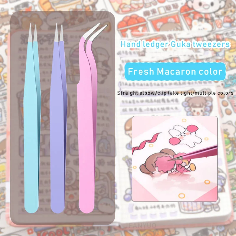 Pinzas antiestáticas de colores para extensión de pestañas, juego de acero inoxidable para cejas, pinzas de precisión de belleza, Kit de maquillaje, herramientas de reparación